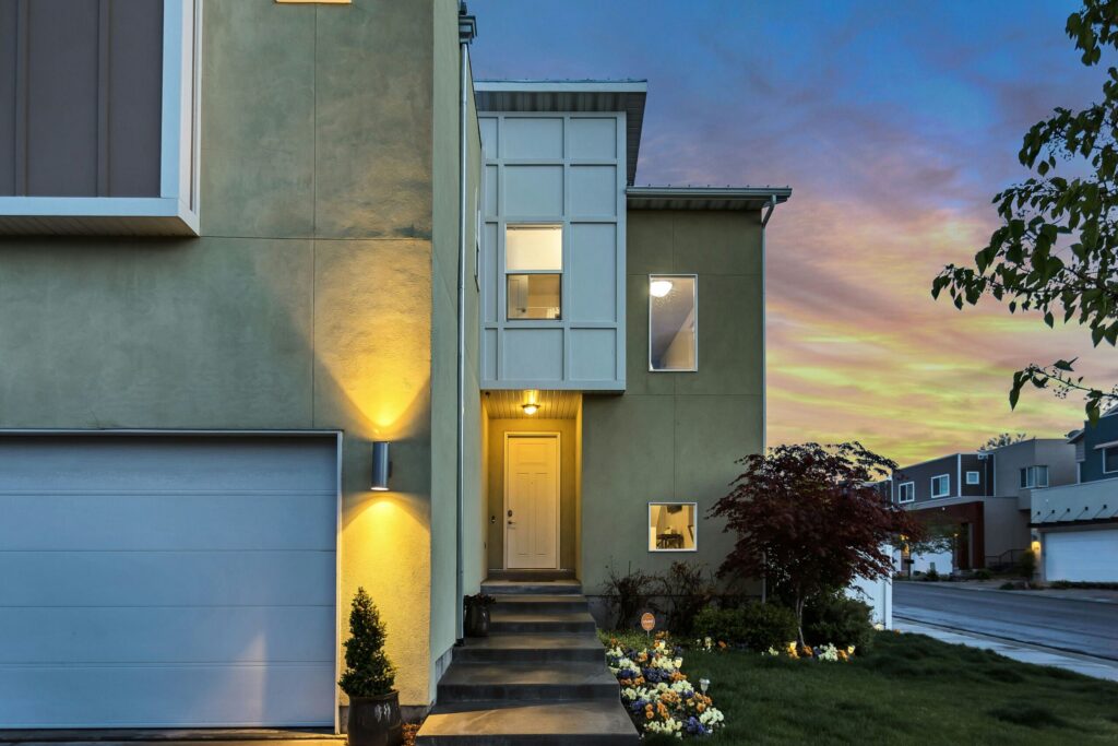 House at night with a sunset background