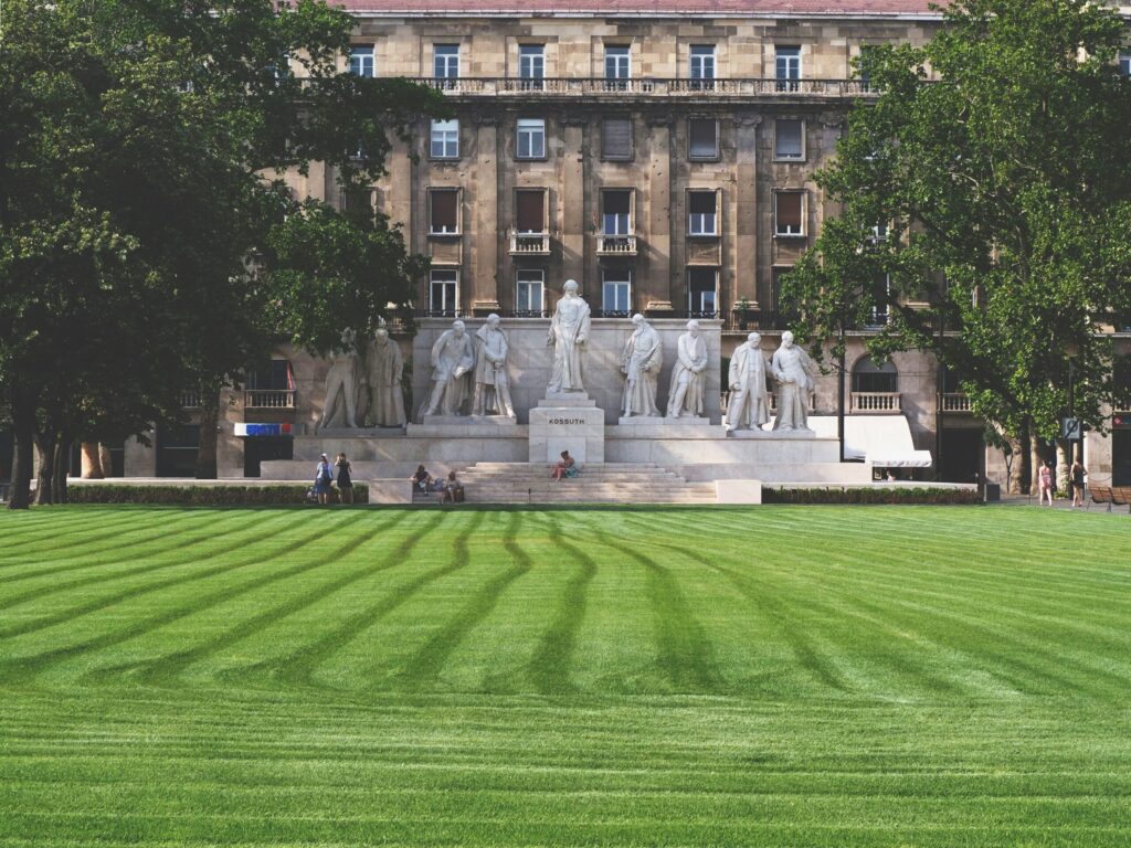 Nicely landscaped lawn in front of a school