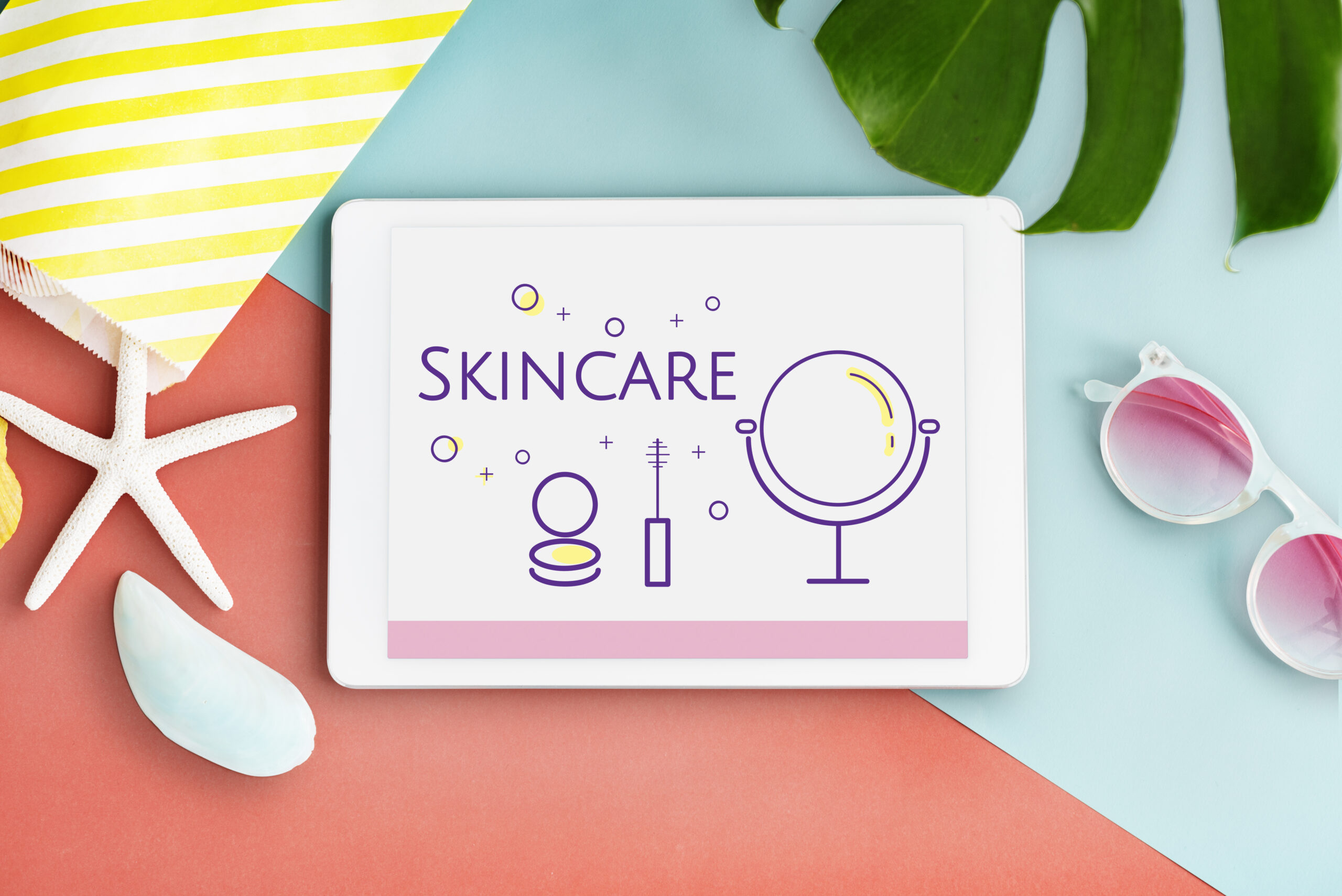 Illustration of seo beauty cosmetics makeover skincare on digital tablet