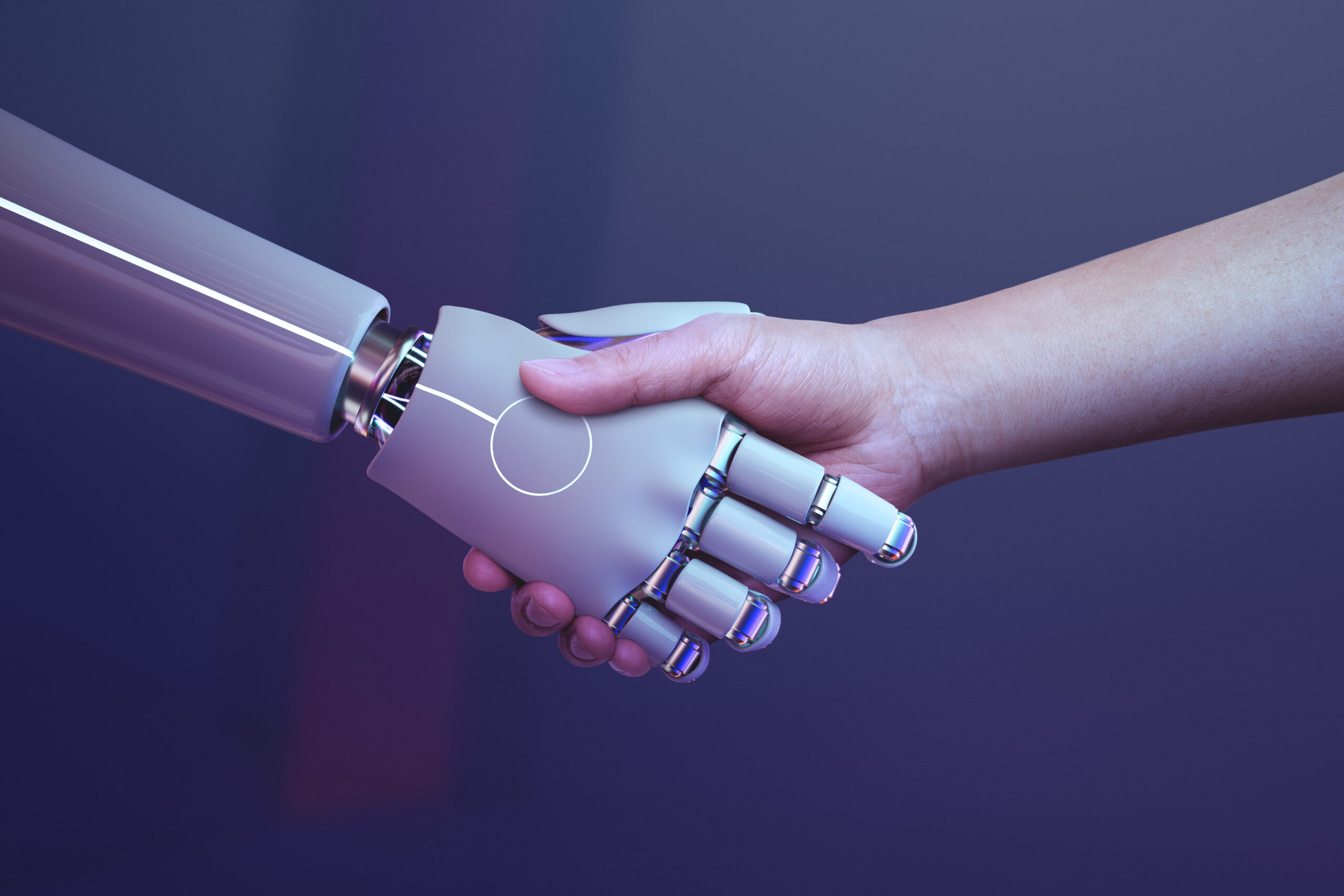 Robot holding hands with human