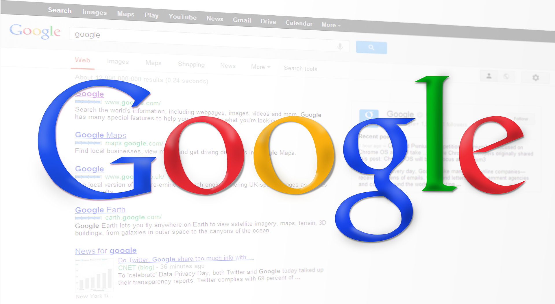 Google logo displayed over a search engine results page.