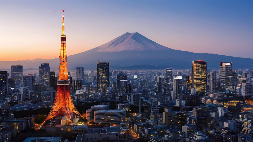View of tokyo city with mount fuji in the background