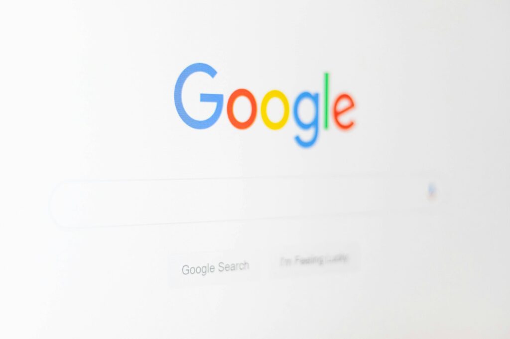 Computer screen showing the Google homepage
